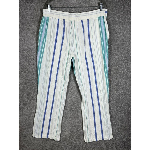 Ellen Tracy Linen Rayon Striped Pull On Pants Womens Size XL Pockets - Picture 2 of 16